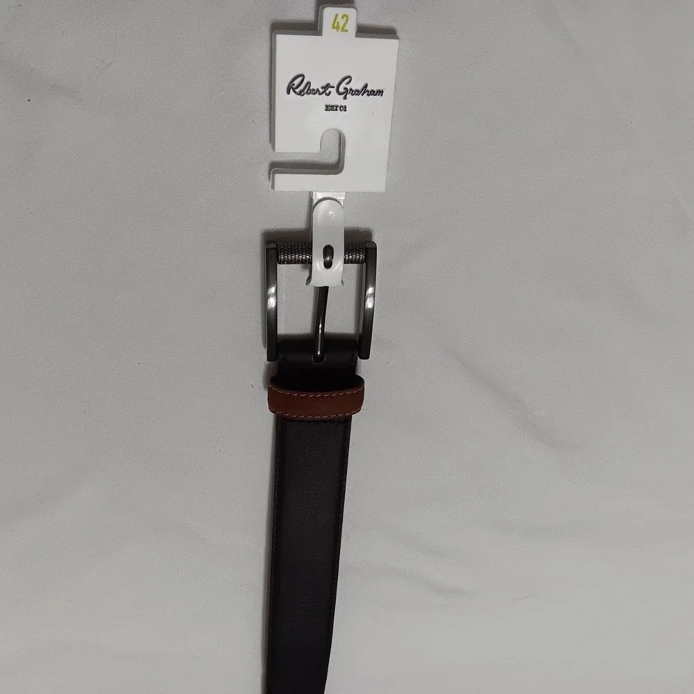 Robert Graham Men's Ripaso Black Genuine Leather Belt‎ Size 42